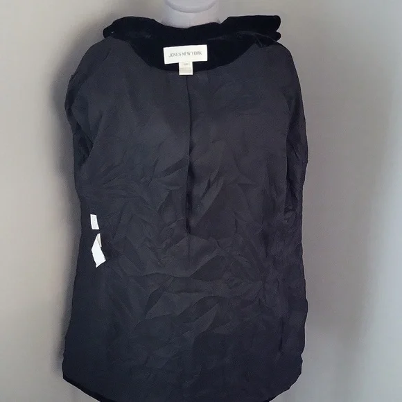 Vintage Y2K Jones New York Black Crushed Velvet Belted Jacket Sz 10 - Picture 11 of 11